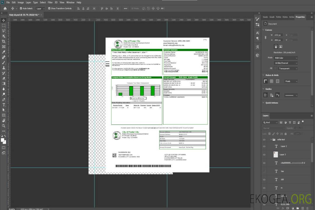 Modèle Word et PDF de facture de services publics de la VILLE DE FOSTER CITY des États-Unis template Modèle Word et PDF de facture de services publics de la VILLE DE FOSTER CITY des États-Unis template